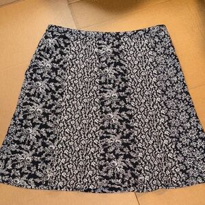 LOFT Black and White Floral A-Line Cotton Skirt